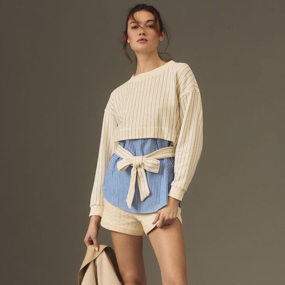 040 By Anthropologie French Terry Twofer Sweatshirt NWOT Size Medium - Picture 2 of 9